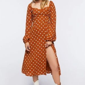 Forever 21 Polka Dot Midi Dress Rust Tan Size Large